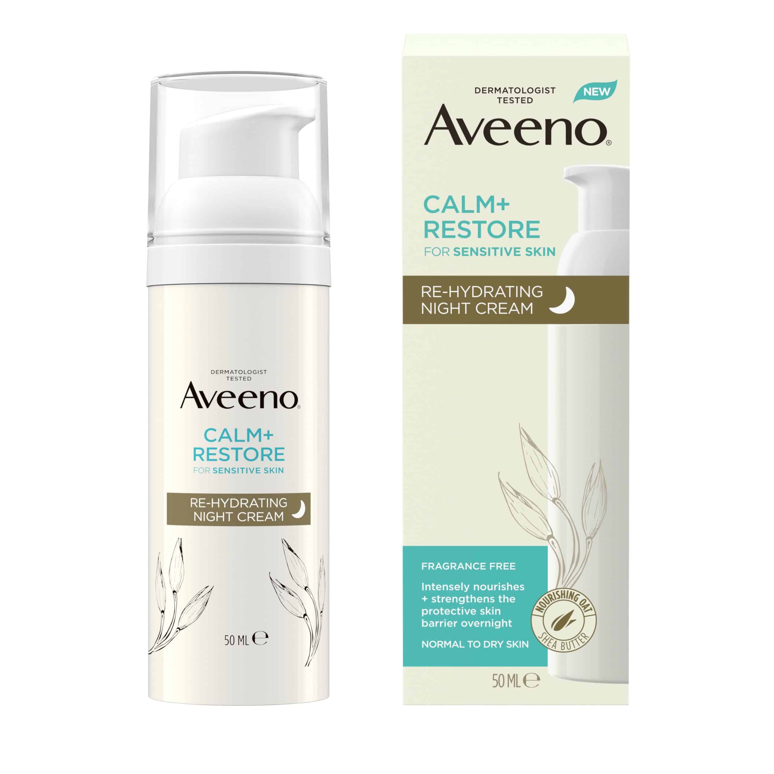 aveeno calm + restore rehydrating night cream with box
